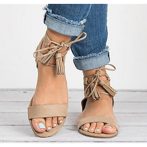 

Women's Sandals Flat Sandal Summer Flat Heel Open Toe Daily PU Black / Khaki