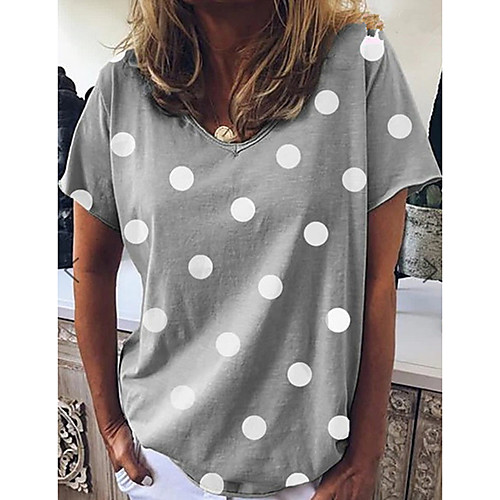 

Women's Tops Plus Size Polka Dot T-shirt V Neck Daily Summer Black Yellow Orange Khaki Gray S M L XL 2XL 3XL 4XL 5XL