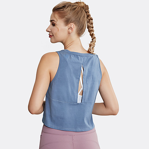 

Women's Yoga Top Blouse Cut Out Solid Color White Blue Elastane Running Fitness Gym Workout Vest / Gilet Top Sleeveless Sport Activewear Breathable Comfort Quick Dry Stretchy