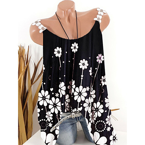 

Women's T-shirt Floral Tops - Print V Neck Loose Daily Black Blushing Pink S M L XL 2XL 3XL 4XL