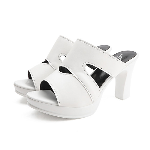 

Women's Heels / Clogs & Mules Summer Pumps Open Toe Minimalism Daily Outdoor PU White / Black