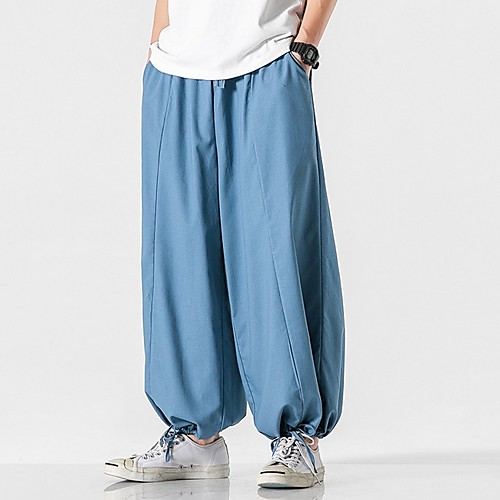 

Men's Sporty Chinoiserie Loose Wide Leg Pants - Solid Colored Drawstring Comfort Cotton Black Blue Dark Gray US32 / UK32 / EU40 / US34 / UK34 / EU42