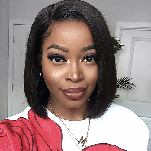 

Synthetic Wig kinky Straight Asymmetrical Wig Short Natural Black Synthetic Hair 12 inch Women's Simple Classic Women Black