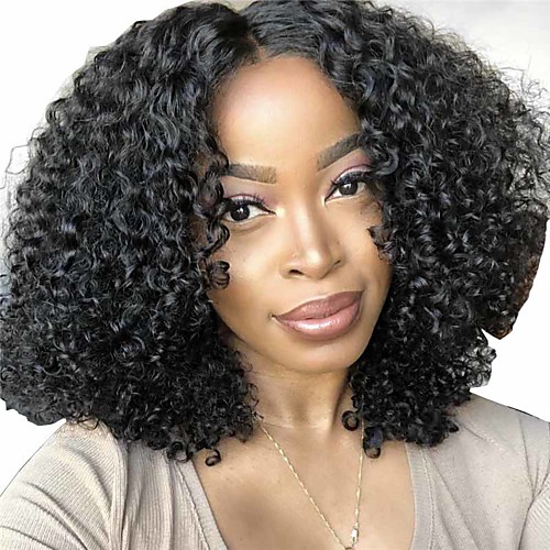 

Synthetic Wig Matte Afro Curly Middle Part Wig Short Natural Black Synthetic Hair 14 inch Women's Middle Part curling Fluffy Black