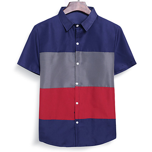 

Men's Color Block Shirt Basic Elegant Holiday Weekend White / Black / Navy Blue / Short Sleeve
