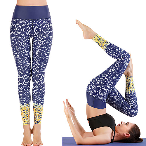 

Women's High Waist Yoga Pants Print Blue Running Fitness Gym Workout Tights Leggings Sport Activewear Quick Dry Butt Lift Tummy Control Stretchy Skinny