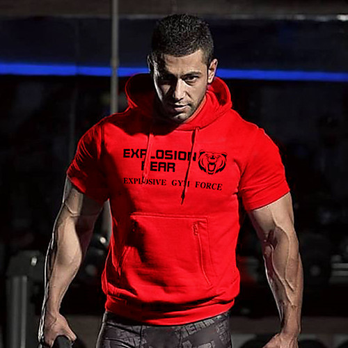 

Men's Cotton Hoodie Sweatshirt Hoodie Pullover Active Training Fitness Jogging Breathable Moisture Wicking Soft Sportswear Top Short Sleeve Activewear Micro-elastic