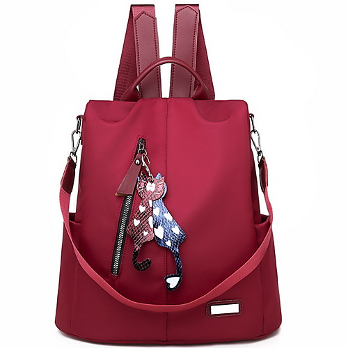 

Large Capacity PU Zipper Commuter Backpack Solid Color Daily Black / Red