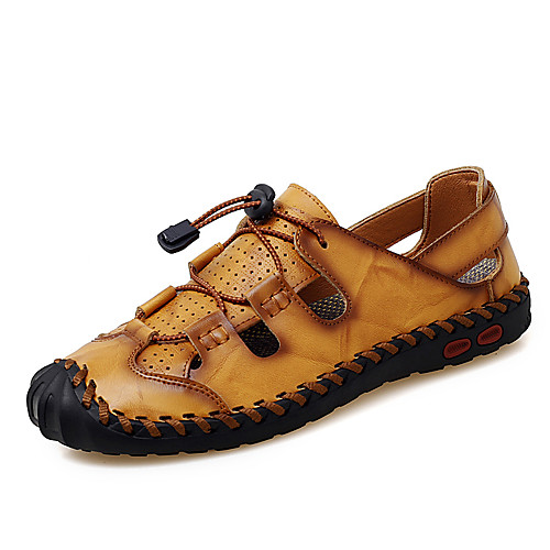 

Men's Summer / Fall Classic Daily Outdoor Sandals Cowhide Breathable Wine / Black / Brown
