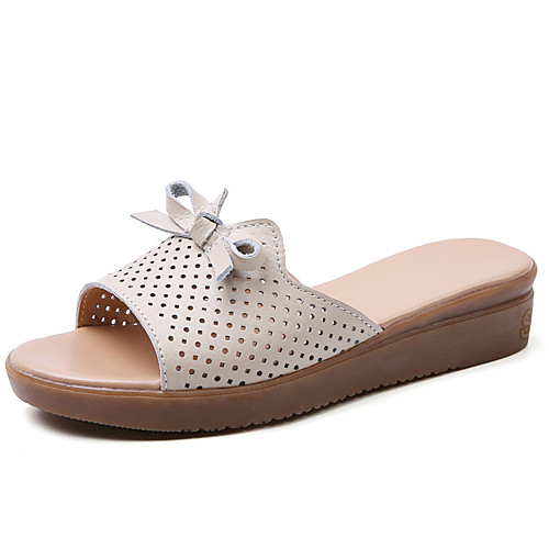 

Women's Slippers & Flip-Flops Spring & Summer Flat Heel Open Toe Daily Outdoor Leather Black / Yellow / Beige