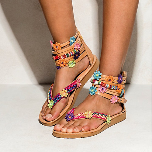 

Women's Sandals Summer Flat Heel Open Toe Daily PU Red