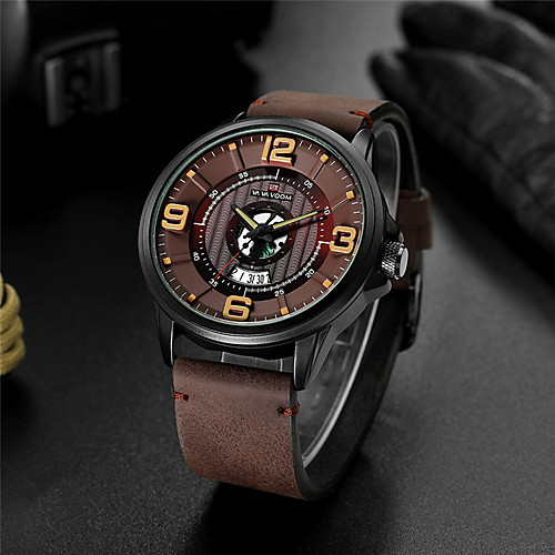 

Men's Mechanical Watch Quartz Genuine Leather 30 m Water Resistant / Waterproof Calendar / date / day Day Date Analog Fashion Cool - Black / Yellow Black Brown One Year Battery Life
