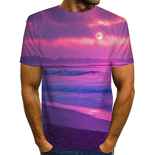

Men's 3D T-shirt Basic Exaggerated Daily Round Neck Rainbow / Short Sleeve