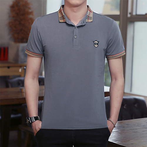 

Men's Solid Colored Slim Polo Business Basic Daily Work Shirt Collar White / Black / Blushing Pink / Khaki / Dark Gray / Short Sleeve