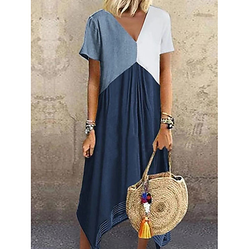 

Women's Plus Size A-Line Dress Maxi long Dress - Short Sleeve Color Block Color Block Spring & Summer V Neck Casual Vacation 2020 Red Green Gray Light Blue S M L XL XXL XXXL XXXXL XXXXXL