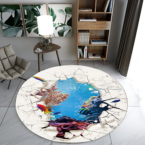 

3D Modern Round Rug Floor Mat Non Slip Absorbent Carpet Yoga Rug for Entryway Bedroom Living Room Sofa Home Decor