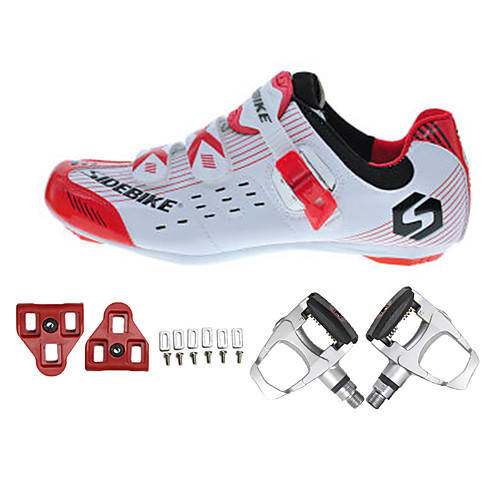 

SIDEBIKE Adults' Cycling Shoes With Pedals & Cleats Road Bike Shoes Nylon Breathable Cushioning Cycling White / Black / Red Men's Cycling Shoes / Synthetic Microfiber PU