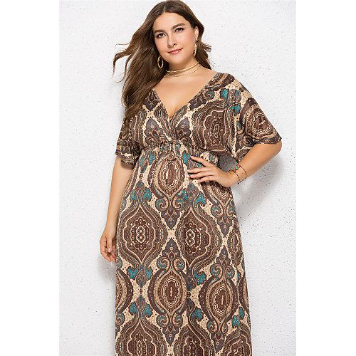 

Women's Swing Dress Maxi long Dress - Half Sleeve Print Summer Boho Vintage Holiday Going out 2020 Purple Red Khaki Gray L XL XXL XXXL