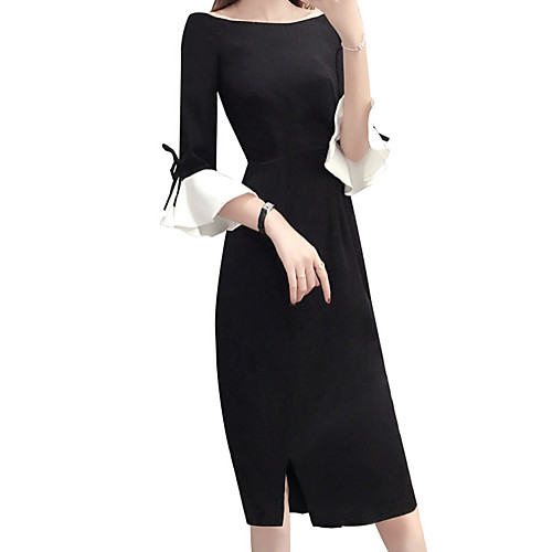 

Women's A Line Dress - Short Sleeves Solid Color Split Summer Fall Boat Neck Casual Holiday Going out Slim 2020 Black M L XL XXL XXXL