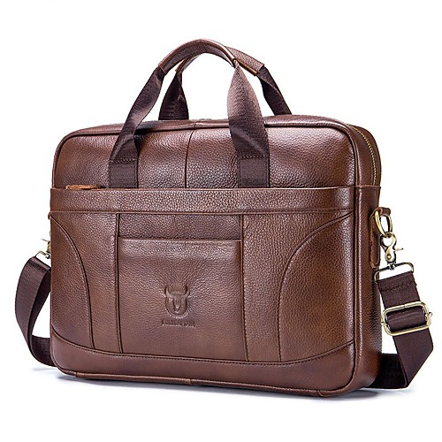 

Men's Zipper Polyester / Cowhide Briefcase 2020 Solid Color Dark Brown / Black