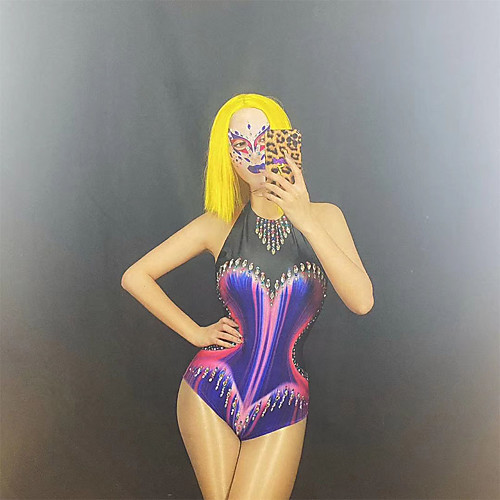 

Dance Costumes Exotic Dancewear Leotard / Onesie Pattern / Print Crystals / Rhinestones Cosplay Performance Sleeveless Spandex