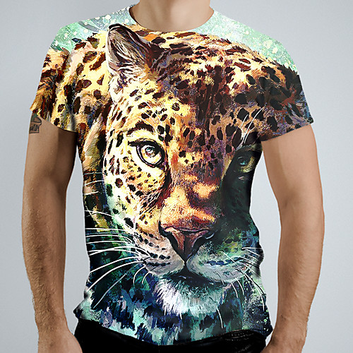 

Men's T shirt Graphic Animal Short Sleeve Daily Tops Basic Elegant Brown