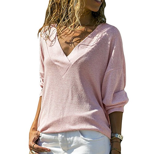 

Women's Solid Colored T-shirt Daily V Neck White / Black / Blue / Blushing Pink / Green / Gray