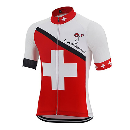 

21Grams Men's Short Sleeve Cycling Jersey Polyester Red / White Switzerland National Flag Bike Jersey Top Mountain Bike MTB Road Bike Cycling UV Resistant Breathable Quick Dry Sports Clothing Apparel
