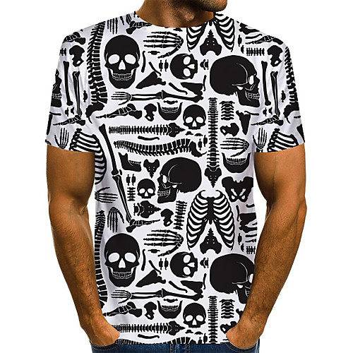 

Men's Graphic Skull Black & White Print T-shirt Basic Exaggerated Daily White