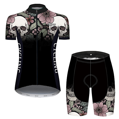 

21Grams Women's Short Sleeve Cycling Jersey with Shorts Black / White Skull Bike Breathable Quick Dry Sports Patterned Mountain Bike MTB Road Bike Cycling Clothing Apparel / Micro-elastic