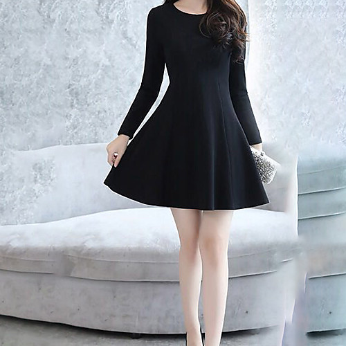 

Women's A Line Dress - Long Sleeve Solid Color Summer Fall Vintage Holiday Going out Slim 2020 Black Khaki M L XL XXL XXXL