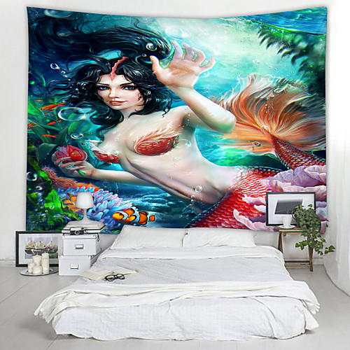 

Mermaid Digital Printed Tapestry Decor Wall Art Tablecloths Bedspread Picnic Blanket Beach Throw Tapestries Colorful Bedroom Hall Dorm Living Room Hanging