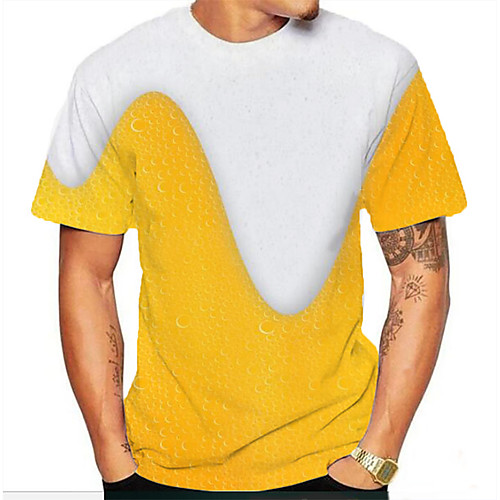 

Men's T shirt Graphic Beer Print Short Sleeve Daily Tops Basic Yellow