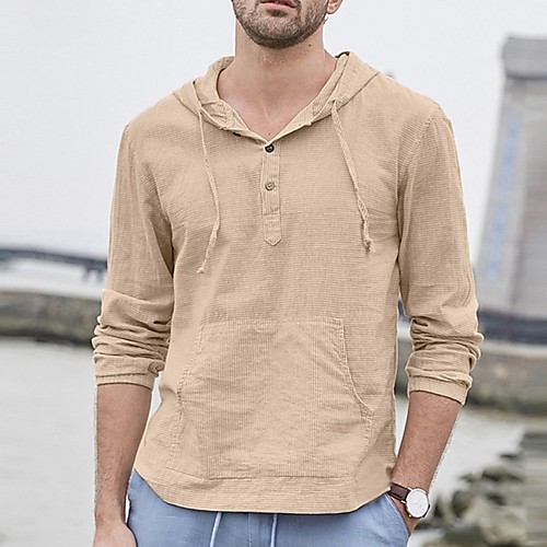 

Men's Solid Colored T-shirt Daily Hooded Khaki / Long Sleeve