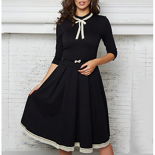 

Women's Sheath Dress - Long Sleeve Floral V Neck Slim Black S M L XL XXL / Cotton