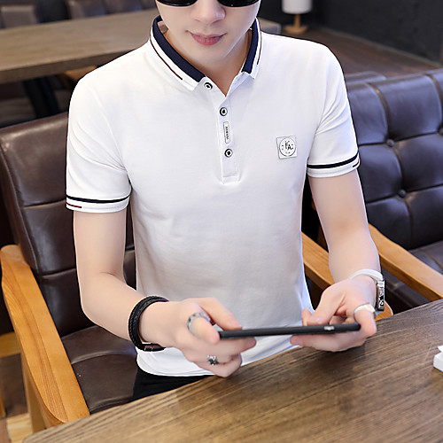 

Men's Solid Colored Slim Polo Basic Elegant Daily Work Shirt Collar White / Blushing Pink / Light Green / Navy Blue / Gray / Short Sleeve