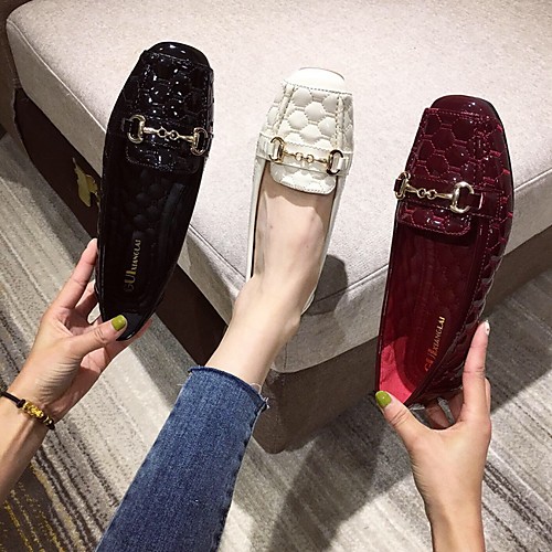 

Women's Loafers & Slip-Ons Summer Flat Heel Square Toe Daily PU Black / Burgundy / Beige