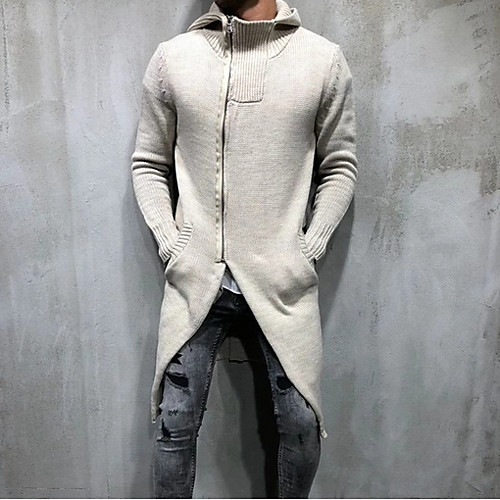 

Men's Solid Colored Long Sleeve Cardigan Sweater Jumper, Hooded Beige S / M / L