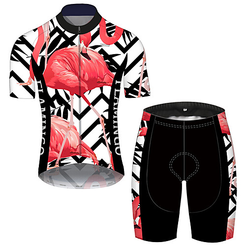 

21Grams Men's Short Sleeve Cycling Jersey with Shorts Black / Red Flamingo Floral Botanical Bike UV Resistant Quick Dry Sports Flamingo Mountain Bike MTB Road Bike Cycling Clothing Apparel / Stretchy