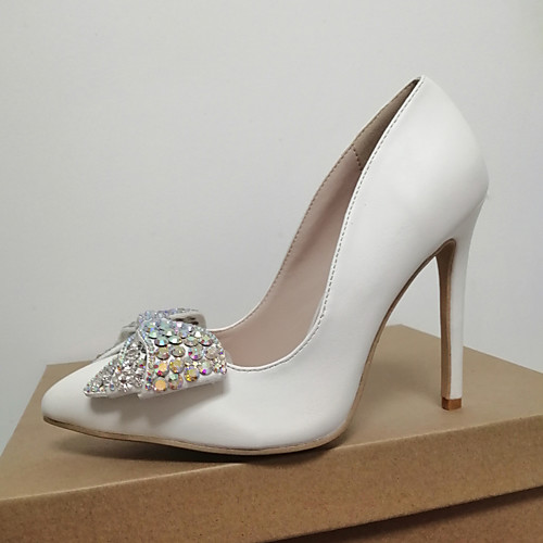 

Women's Heels 2020 Spring & Fall Stiletto Heel Pointed Toe Wedding Party & Evening Rhinestone / Bowknot / Sparkling Glitter PU White