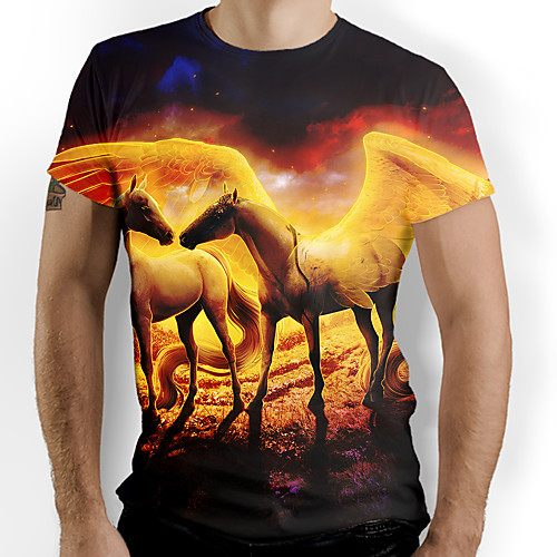 

Men's Graphic Animal Horse T-shirt Basic Elegant Daily Going out Yellow