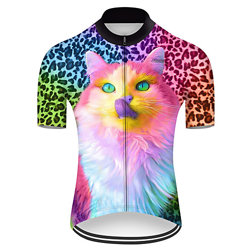 

21Grams Men's Short Sleeve Cycling Jersey Polyester RedBlue Cat Gradient Animal Bike Jersey Top Mountain Bike MTB Road Bike Cycling Breathable Quick Dry Ultraviolet Resistant Sports Clothing Apparel