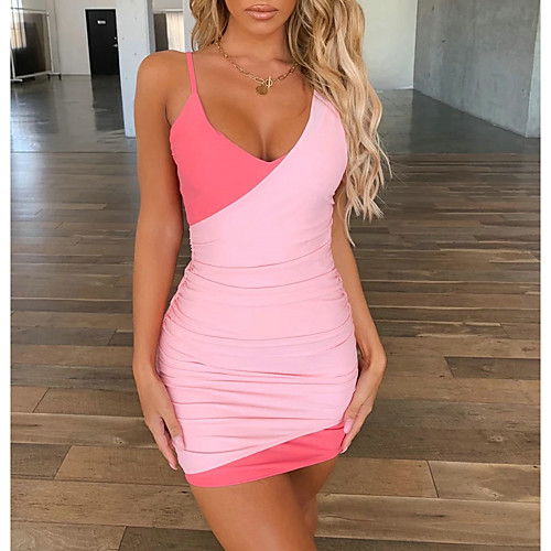 

Women's Sheath Dress Blushing Pink Sleeveless Color Block Patchwork Strap Basic S M L XL