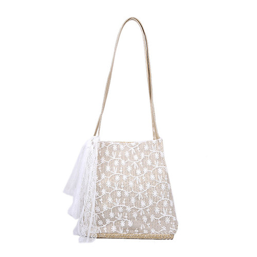 

Women's Polyester / Straw Top Handle Bag 2020 Solid Color White / Khaki