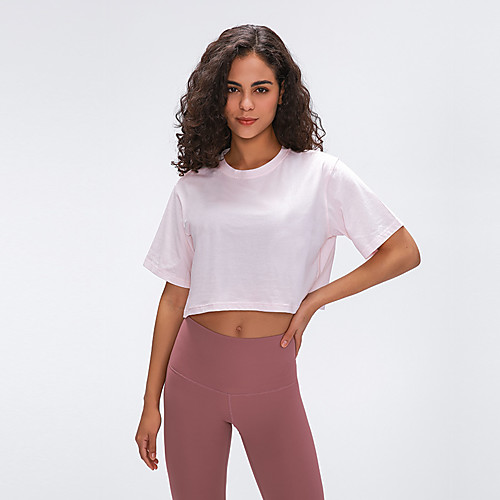 

Women's Crop Tee Fashion White Black Purple Pink Blue Elastane Cotton Yoga Running Fitness Tee / T-shirt Top Short Sleeve Sport Activewear Breathable Quick Dry Comfortable Stretchy