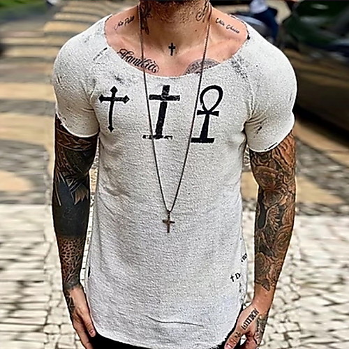 

Men's Geometric Print Slim T-shirt Daily Round Neck Gray / Short Sleeve