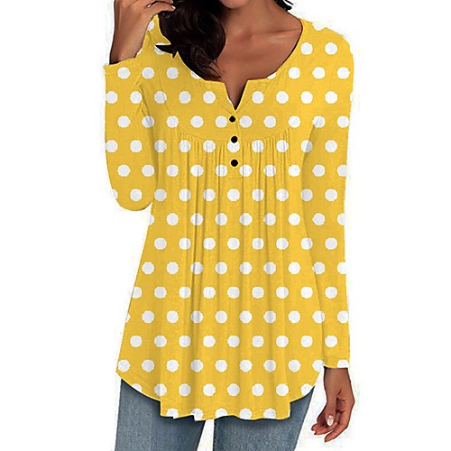 

Women's Blouse Shirt Polka Dot Long Sleeve V Neck Tops Basic Top Red Yellow Green