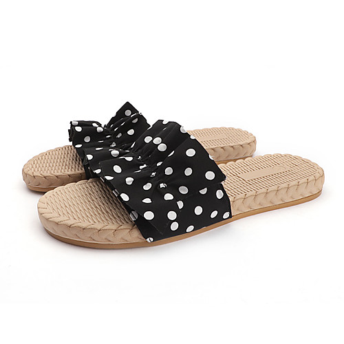 

Women's Slippers & Flip-Flops Summer Flat Heel Open Toe Casual Sweet Daily Outdoor Polka Dot Plaid / Check Polyester Almond / White / Black