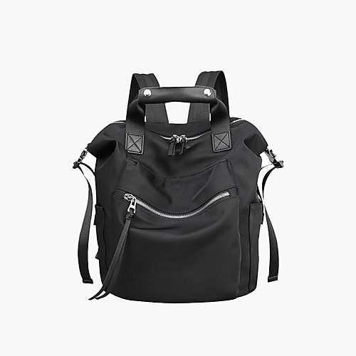 

Large Capacity Nylon Cowhide Zipper Commuter Backpack Solid Color Daily Wine / Black