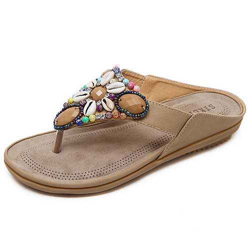 

Women's Sandals Summer Flat Heel Open Toe Daily PU Almond / Black / Red
